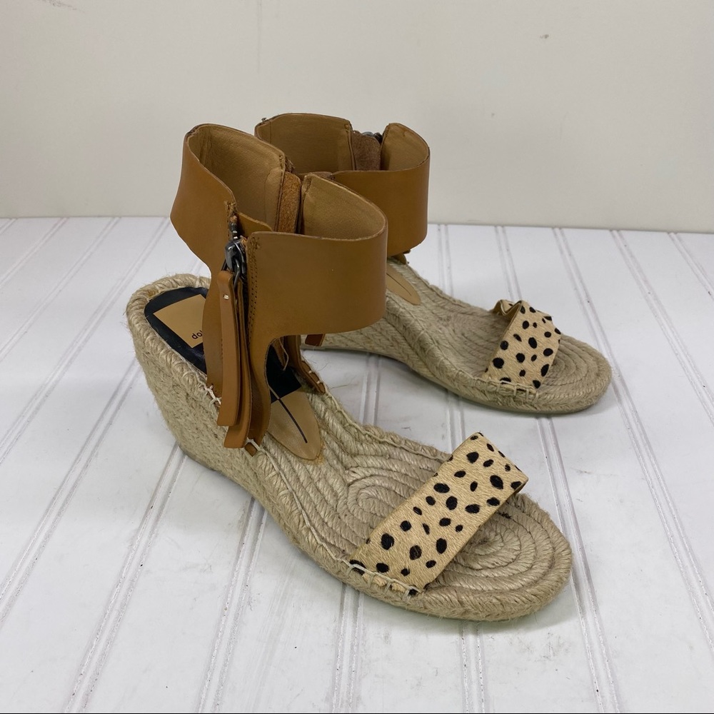 Dolce Vita leopard calf hair espadrille wedge sandals